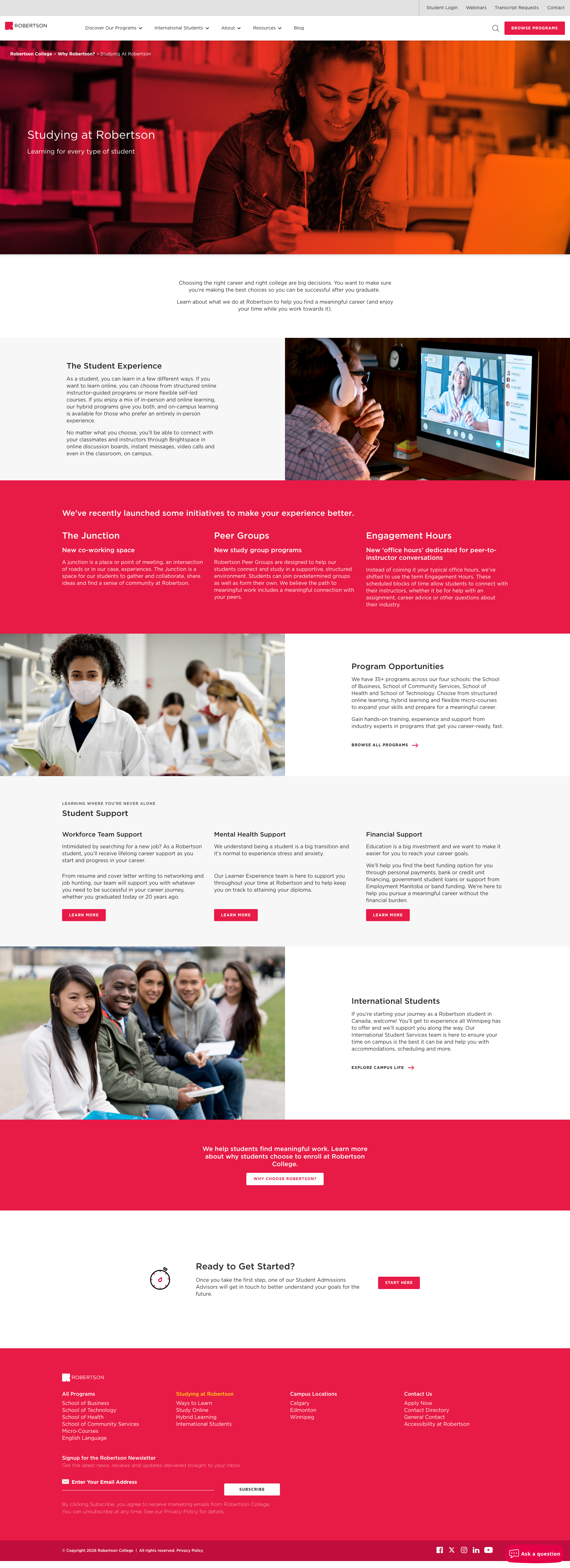 Student experience page