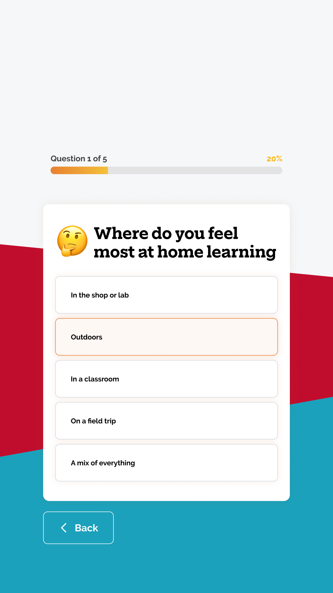 Interactive career quiz interface